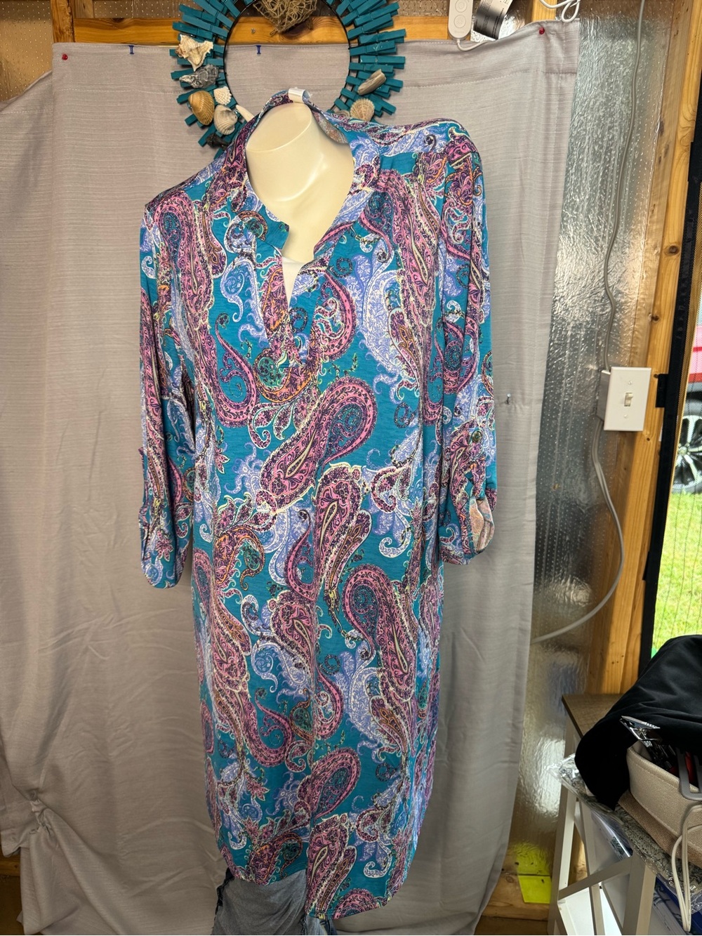 NWT Dear Scarlett Plus Size Paisley Tunic Dress in Teal and Pink with Pockets